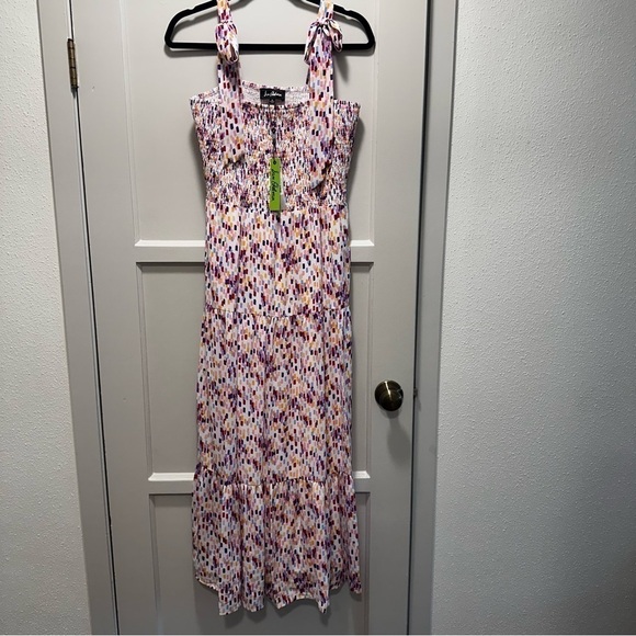 Women's Sam Edelman Confetti Smocked Bodice Maxi Dress SZ 12 White Multi - Picture 6 of 12